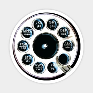 Retro Rotary Phone White on Black Magnet